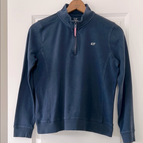 Vineyard Vines Navy Blue Quarter-Zip Pullover w Logo, Princess Seams. Medium - Picture 1 of 12